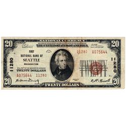 1929 $20 Seattle WA National Currency Note Charter #11280 Type 2