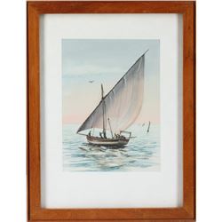 Under Way by Reg B. Original Watercolor Circa 1954