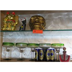 Decorative Cats, Skull, Margarita Glasses, Misc. Plastic Containers, 2 Qt Containers, Shakers, Misc.