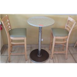 Round Sand Colored Granite Bar Height Table (23.5  Dia, 42  H) & Two Waymar Chairs