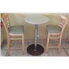 Image 1 : Round Sand Colored Granite Bar Height Table (23.5" Dia, 42" H) & Two Waymar Chairs