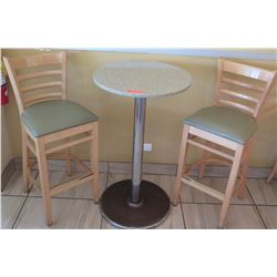 Round Sand Colored Granite Bar Height Table (23.5  Dia, 42  H) & Two Waymar Chairs