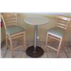 Image 1 : Round Sand Colored Granite Bar Height Table (23.5" Dia, 42" H) & Two Waymar Chairs