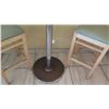 Image 3 : Round Sand Colored Granite Bar Height Table (23.5" Dia, 42" H) & Two Waymar Chairs