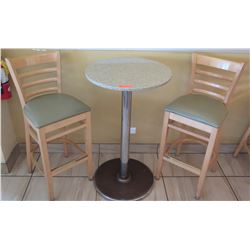 Round Sand Colored Granite Bar Height Table (23.5  Dia, 42  H) & Two Waymar Chairs