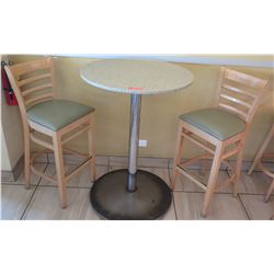 Round Sand Colored Granite Bar Height Table (30  Dia, 44  H) & Two Waymar Chairs