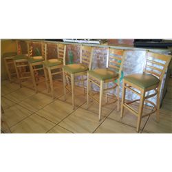 Qty 7 Wooden Bar Height Chairs w/Padded Seats (seat height 30.5")