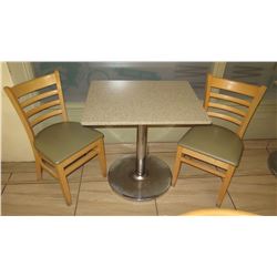 Granite Sand Color Table w/Metal Base (24  x 30 x 29.5  H) & Two Waymar Chairs