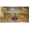 Image 1 : Granite Sand Color Table w/Metal Base (24" x 30 x 29.5" H) & Two Waymar Chairs