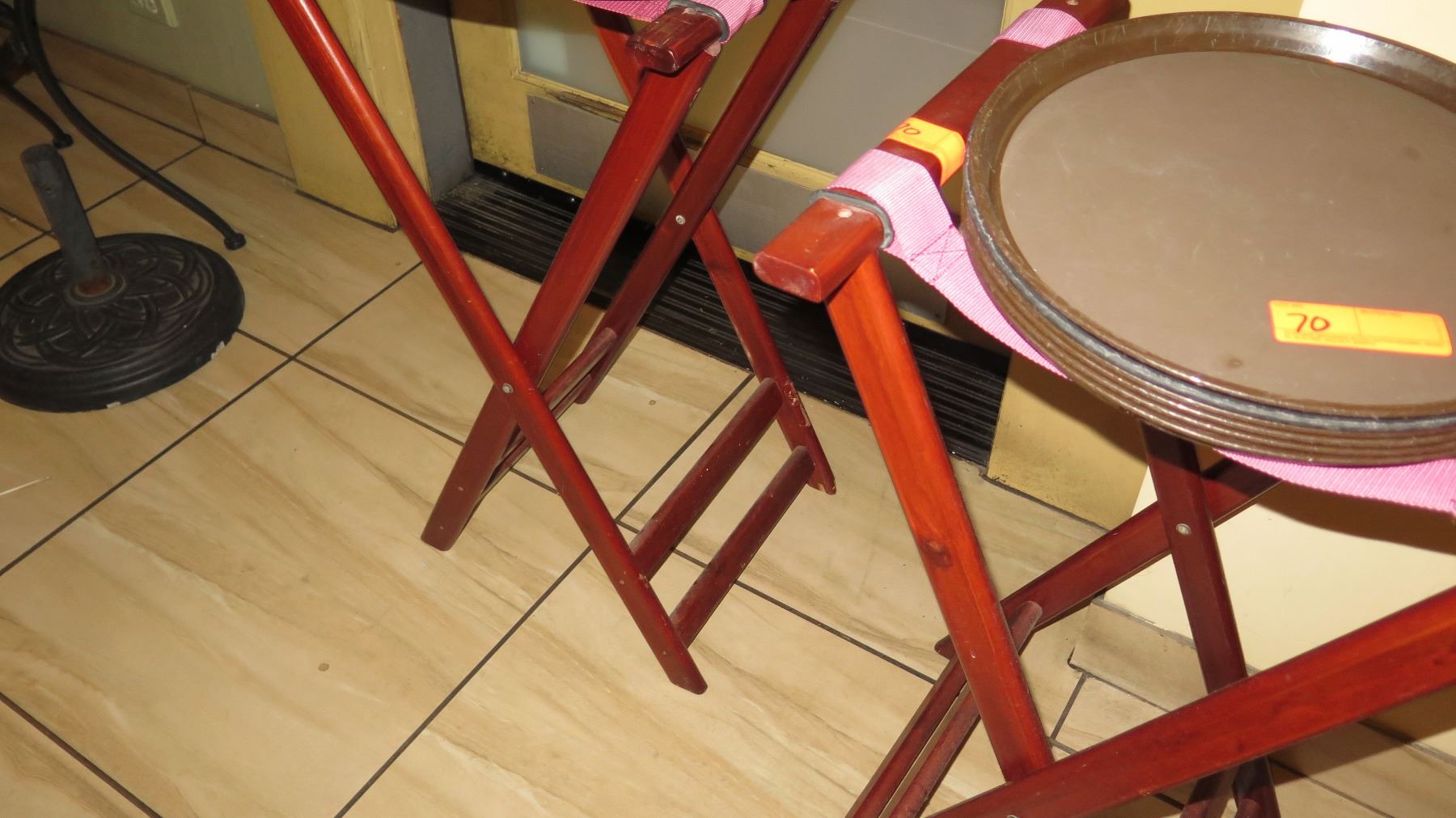 2 Folding Tray Stands, 3 Large Oval Serving Trays, 6 Small Round Trays,