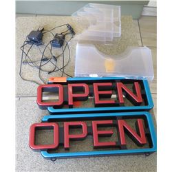 Qty 2 Neon Light-Up OPEN Signs, Approx. 22  x 7.5 