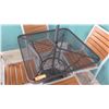 Image 2 : Black Metal Grate Table (30"x30"x29"H), 4 Chairs, Umbrella & Stand