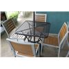 Image 3 : Black Metal Grate Table (30"x30"x29"H), 4 Chairs, Umbrella & Stand