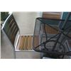 Image 4 : Black Metal Grate Table (30"x30"x29"H), 4 Chairs, Umbrella & Stand