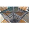Image 7 : Black Metal Grate Table (30"x30"x29"H), 4 Chairs, Umbrella & Stand