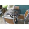 Image 3 : Black Metal Grate Table (30"x30"x29"H), 4 Chairs, Umbrella & Stand