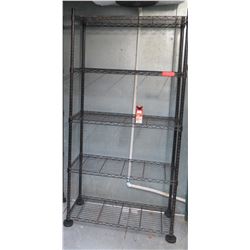 4 Wire Shelving Units (2 blacks 35.5 x 16, 1 black 35.5 x 18, green 60x24), All Approx. 6' (green is