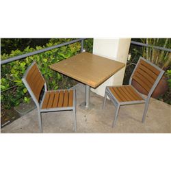 Square Metal Table (Wood-Look Wrap, 30"x30"x29"H) & 2 Chairs