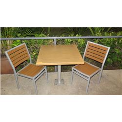 Square Metal Table (Wood-Look Wrap, 30"x30"x29"H) & 2 Chairs