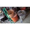 Image 1 : LARGE POT W/ TEMP GAUGE VALVE AND COPPER HOSE COIL AND METAL BARREL WITH SPIGOT