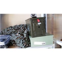 AMMO BOX, METAL BOX, AND GHILLIE SUIT