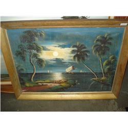 OIL ON CANVAS NIGHT SAILING SCENE