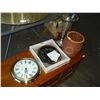 Image 1 : MARBLE BOOKENDS WICKER BASKET VASE AND TWO CLOCKS