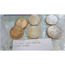SIX EARLY 1960S CANADIAN SILVER DOLLARS