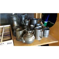 PEWTER MUGS AND BOWL