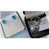 Image 2 : STERLING AMETHYST EARRINGS AND BLUE STONE HEART STUD EARRINGS