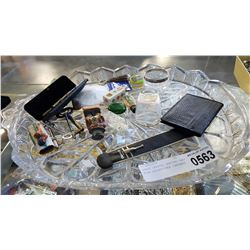 HEAVY CRYSTAL SERVING TRAY WITH COLLECTIBLE CONTENTS