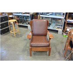 LEATHER AND MAPLE ARM CHAIR