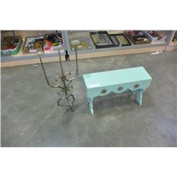 WOOD BENCH AND CANDLE HOLDER