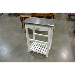 WHITE AND STAINLESS END TABLE