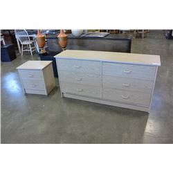 6 DRAWER OAK FINISH DRESSER AND 2 DRAWER NIGHTSTAND