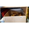 Image 1 : BOX OF GOLD PAINTED DECORATIVE CUPS, FLINT LUCK PISTOLS, AND DECOR