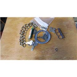 MENS WATCH CHAIN RING AND MONEY CLIP AND BAG OF TOKENS ETC