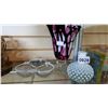 Image 1 : HOBNAIL VASE DISH AND ART GLASS VASE