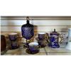 Image 1 : BLUE AND GOLD TONE TEASET AND JAR