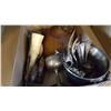 Image 2 : VINTAGE AMBER GLASS SHADE AND SILVER PLATE AND VINTAGE ANIMAL HORNS ETC