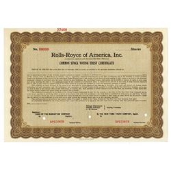 Rolls-Royce of America, Inc., 1919 Specimen Common Stock Voting Trust Certificate..