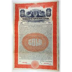 Willys-Overland Co. 1923 Specimen Bond.