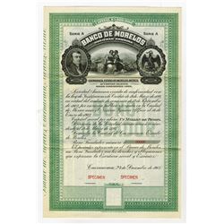 Banco De Morelos, 1903 Specimen Bond.