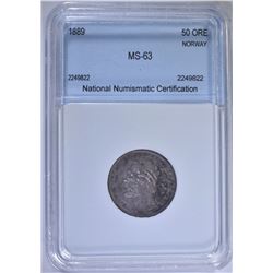 1889 SILVER 50 ORE NORWAY NNC CH BU