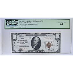 1929 TY.1 $10 NATIONAL CURRENCY PCGS 64