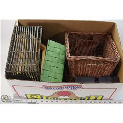 BOX OF WICKER AND WOOD BASKETS