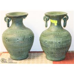 2 DECORATIVE CERAMIC POTS /PLANTERS - GREEN