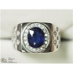 35) STERLING SILVER SAPPHIRE MEN'S RING SIZE 10