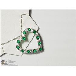 42) STERLING SILVER SIMULATED EMERALD HEART