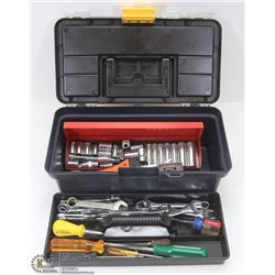 SMALLER SIZED TOOL BOX WITH TOOLS.